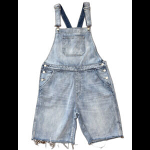 Gap 1969 Denim Overalls Shorts Women’s Size Large L Light Wash Distressed Cutoff
